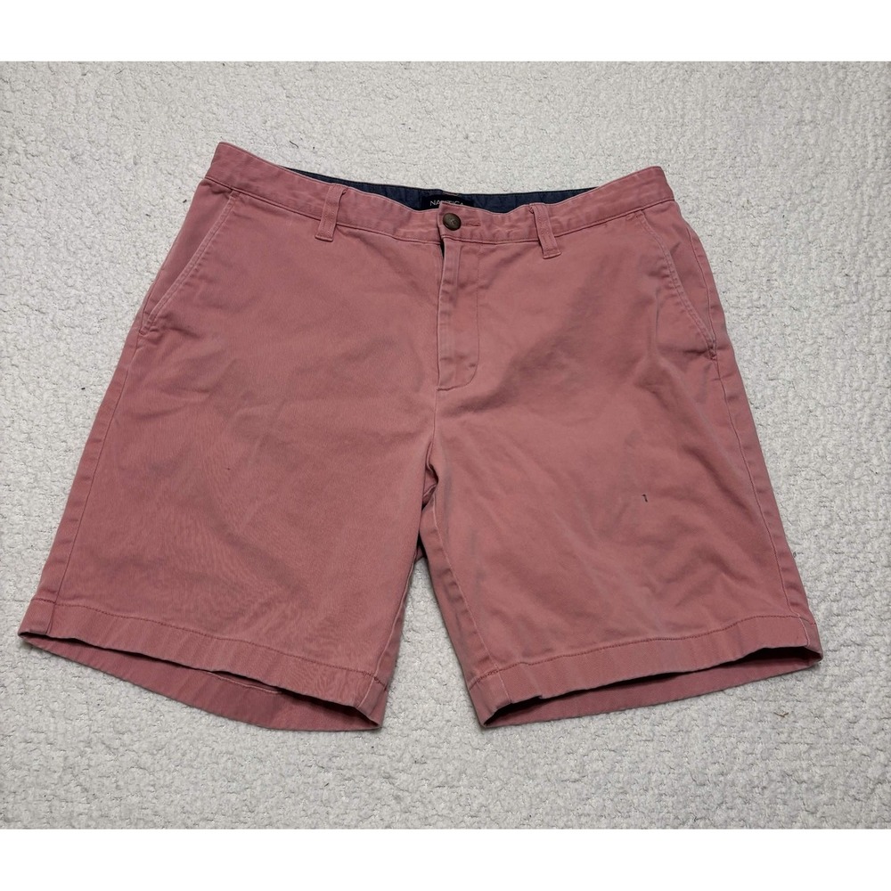 Nautica Mens Shorts 34W Chino Shorts Pink 97% Cotton, 3% Elastane Solid Twill